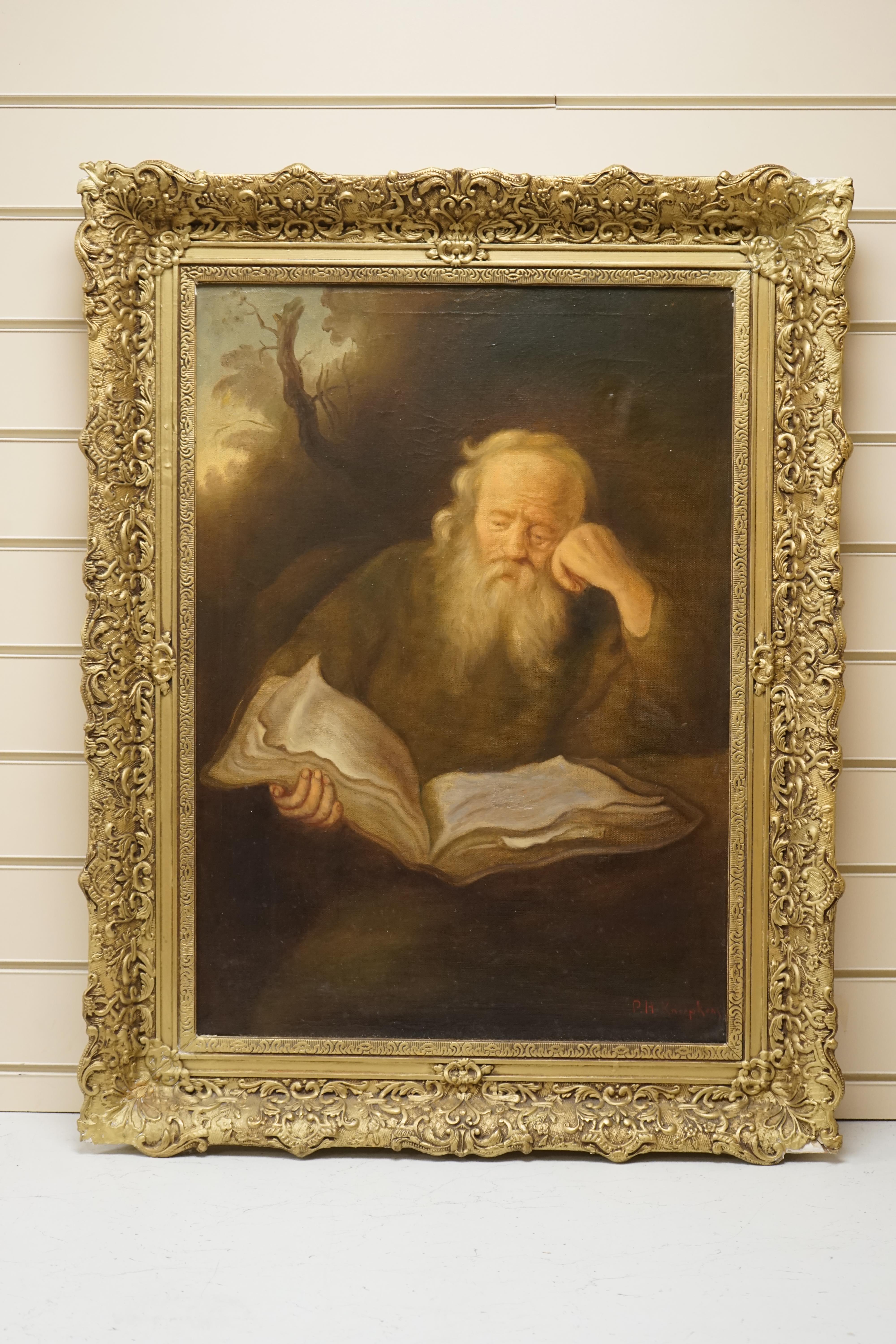 20th century, Dutch School, oil on canvas, 'The Hermit', indistinctly signed lower right, 69 x 48cm, ornate gilt frame. Condition - fair